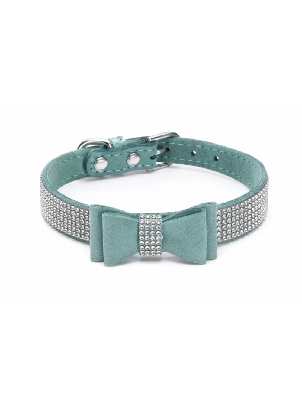 Blue Rhinestone Bow Collar Medium